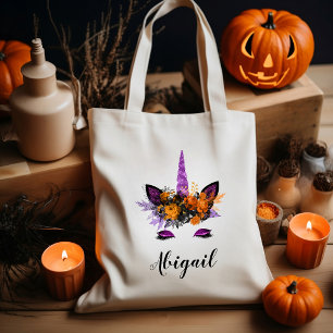 Cute Personalised Unicorn Purple Glitter Halloween Tote Bag
