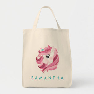 Cute personalised unicorn rainbow blue tote bag