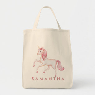 Cute personalised unicorn rainbow pink tote bag