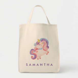 Cute personalised unicorn rainbow purple tote bag