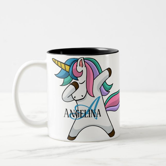 Cute Personalised Unicorn Two-Tone Coffee Mug (Left)