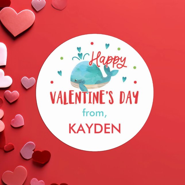 Cute Personalised Valentine Day School Treat   Classic Round Sticker (Creator Uploaded)