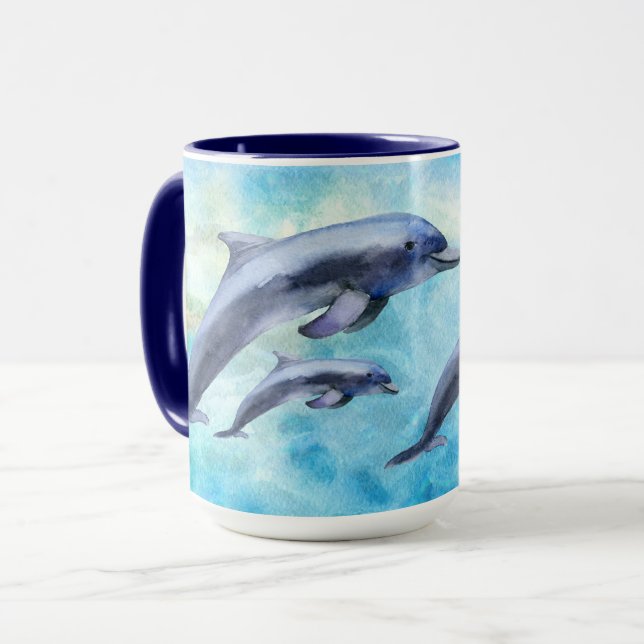 Cute Personalised Watercolor Dolphins Mug (Front Left)