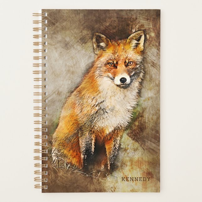 Cute Personalised Watercolor Fox Art Planner (Front)