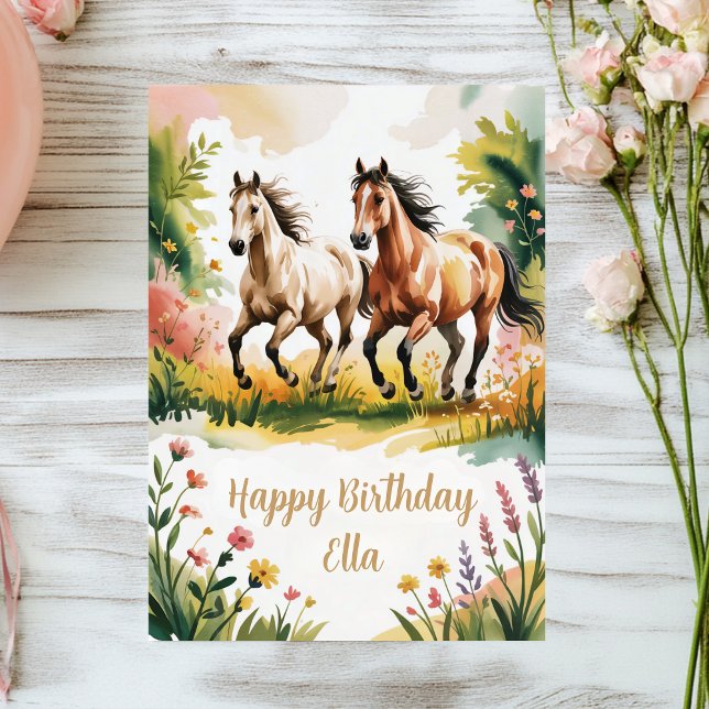 Cute Personalised Watercolor Horse Birthday Card (Creator Uploaded)