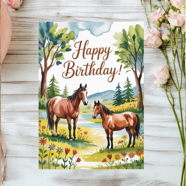 Cute Personalised Watercolor Horse Birthday Postcard (Creator Uploaded)