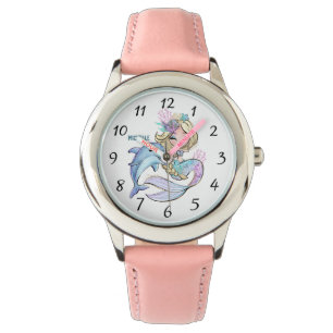 Cute Personalised Watercolor Mermaid Dolphin Watch