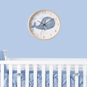Cute Personalised Watercolor Nautical Blue Whale Clock
