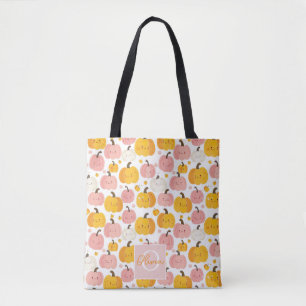 Cute Personalised Watercolor Pumpkin Fall Tote Bag