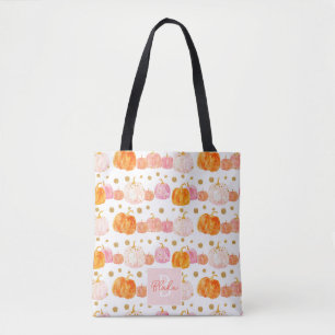 Cute Personalised Watercolor Pumpkin Fall Tote Bag