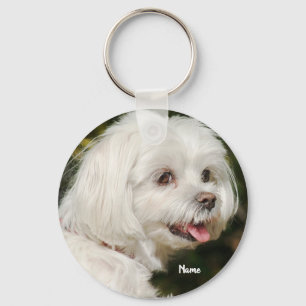 Cute Personalised White Maltese Puppy Dog Key Ring