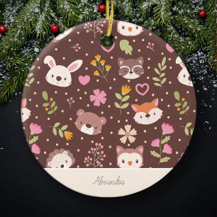 Cute Personalised Woodland Animals Kids Christmas Ceramic Ornament