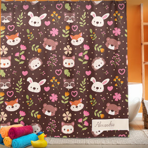 Cute Personalised Woodland Animals Pattern Shower Curtain