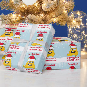 Cute Personalised Xmas Monster Wrapping Paper