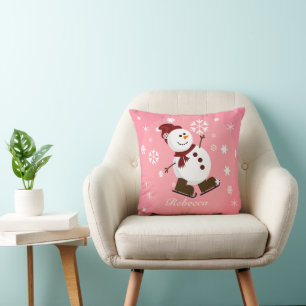 Cute Personalised Xmas Snowman Cushion