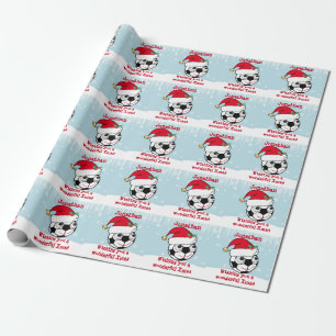 Cute Personalised Xmas Soccerball Wrapping Paper