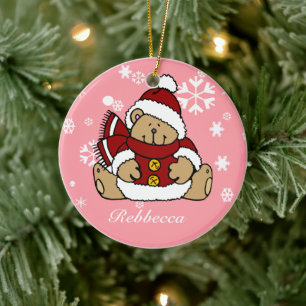 Cute Personalised Xmas Teddy Bear Ceramic Tree Decoration