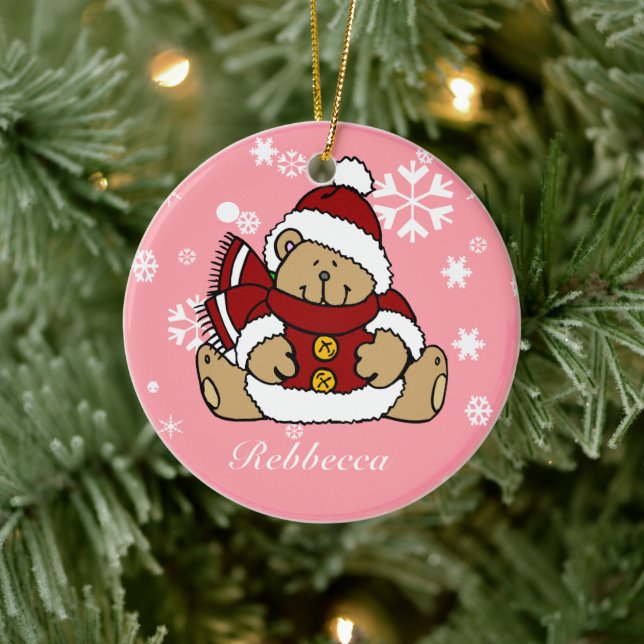 Cute Personalised Xmas Teddy Bear Ceramic Tree Decoration (Tree)
