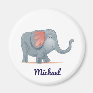 Cute Personalizable Grey pink Elephant Magnet