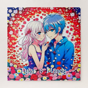 Cute Personalized Anime Couple's Names Jigsaw Puzzle