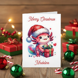 Cute Personalized Axolotl Christmas Coloring Page Card