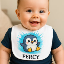 Cute Personalized Baby Bib | Percy Penguin 