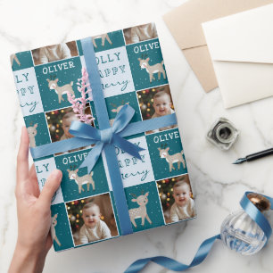 Cute Personalized Baby Photo Reindeer Christmas Wrapping Paper