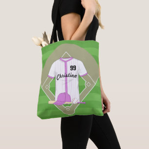 Cute Personalized Baseball pink Tote Bag