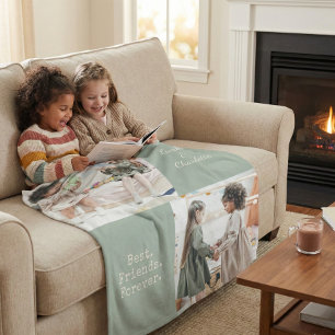 Cute Personalized BFF Two Photo Sage Best Friend Fleece Blanket