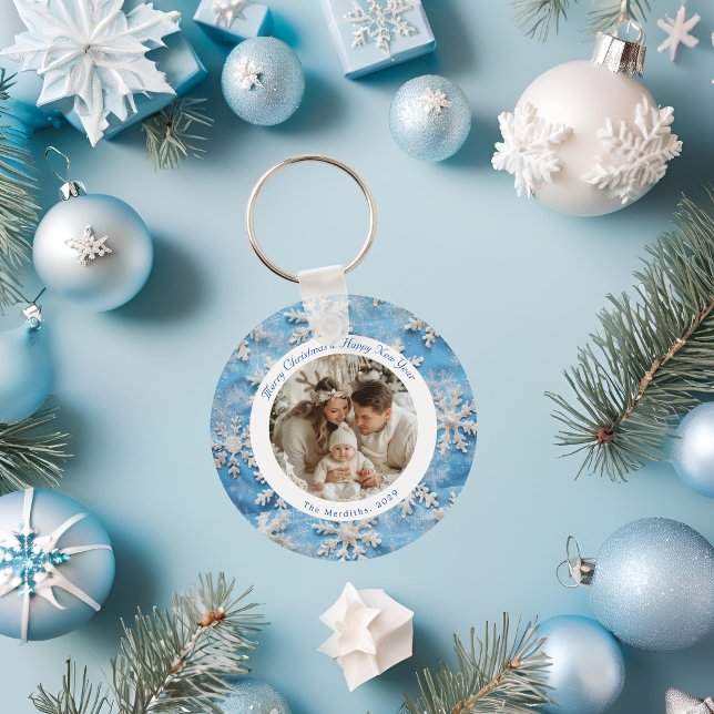 Cute Personalized Blue Snowflake Christmas  Key Ring (Snowflake Christmas Key Ring)