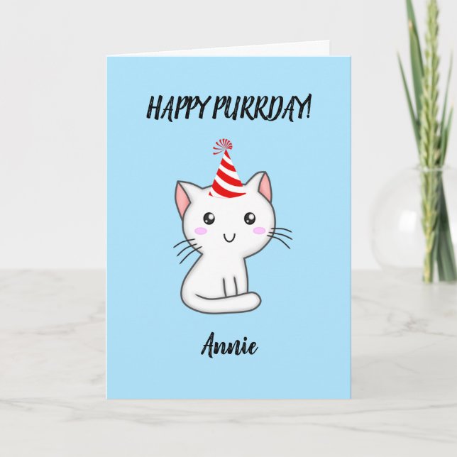 Cute Personalized cat happy purrday birthday card (Front)