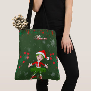 Cute Personalized Christmas Elf Girl Ballet Tote Bag