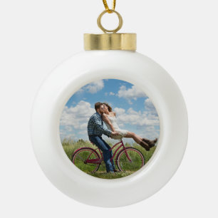 Cute Personalized Couple Photo Ceramic Ball Christmas Ornament