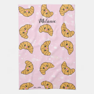 Cute Personalized Croissants Breakfast Bakery Food Tea Towel