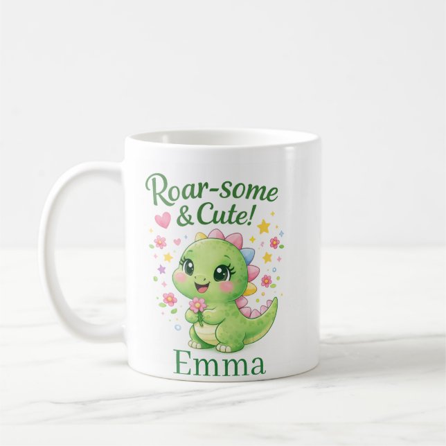 Cute Personalized Dinosaur Name Mug (Left)