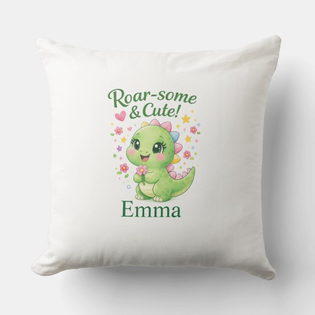 Cute Personalized Dinosaur Name Pillow (Front)