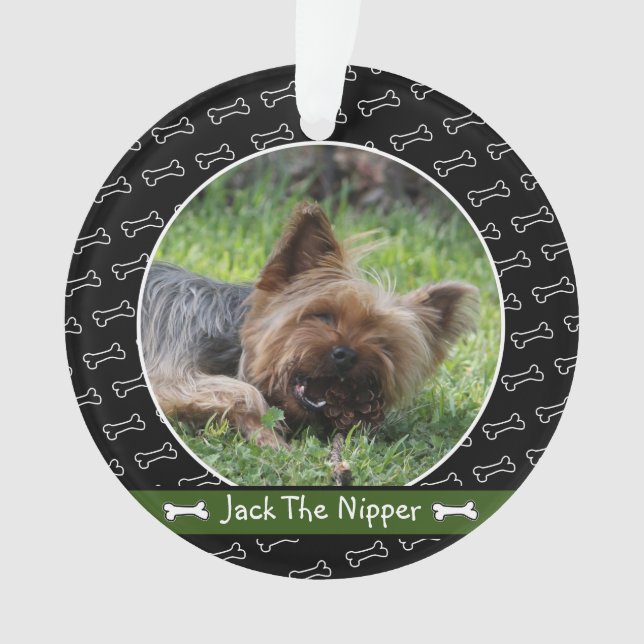 Cute Personalized Dog Bone Own Dog Photo Ornament (Front)