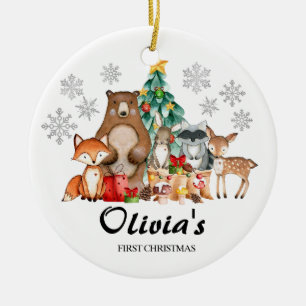 Cute Personalized First's Christmas animal Ceramic Ornament