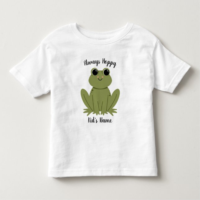 Cute Personalized Frog Always Hoppy Kids Name Toddler T-Shirt (Front)