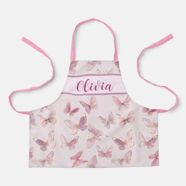 Cute Personalized Girls Pink Butterfly Apron (Front)