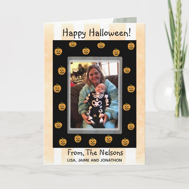 Cute Personalized Halloween Pumpkins and Ghouls Card (Front)