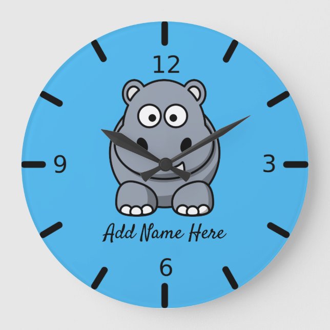 Cute Personalized Hippo Large Clock (Front)