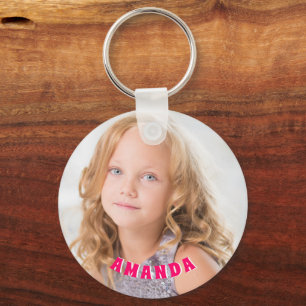 Cute Personalized Kids Photo Name Key Ring