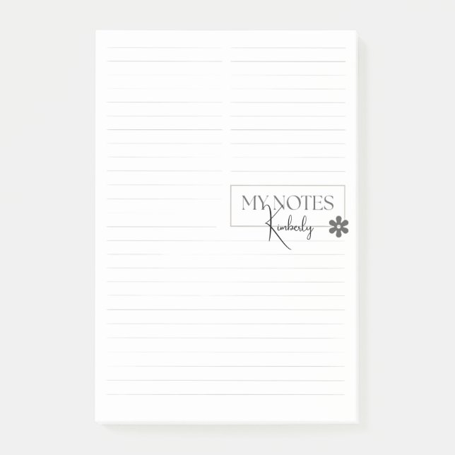 Cute Personalized Lined Simple Modern White Post-it Notes (Front)