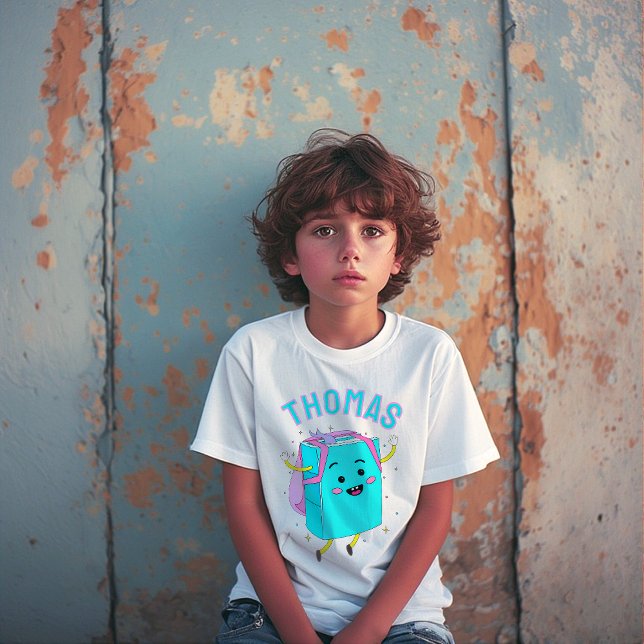 Cute Personalized Name Backpack Character Kids T-Shirt (Creator Uploaded)