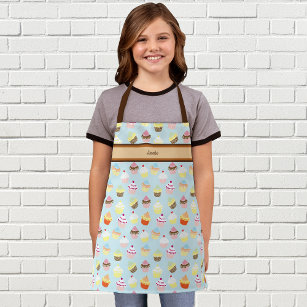 Cute Personalized Name with Cupcake Print Apron