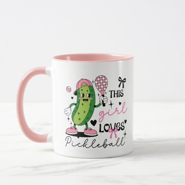 Cute Personalized Pickleball Girl Ribbon & Hearts Mug (Left)