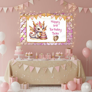 Cute Personalized Pink and Gold Dragon Birthday  Banner