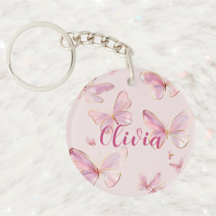 Cute Personalized Pink Butterfly Keyring