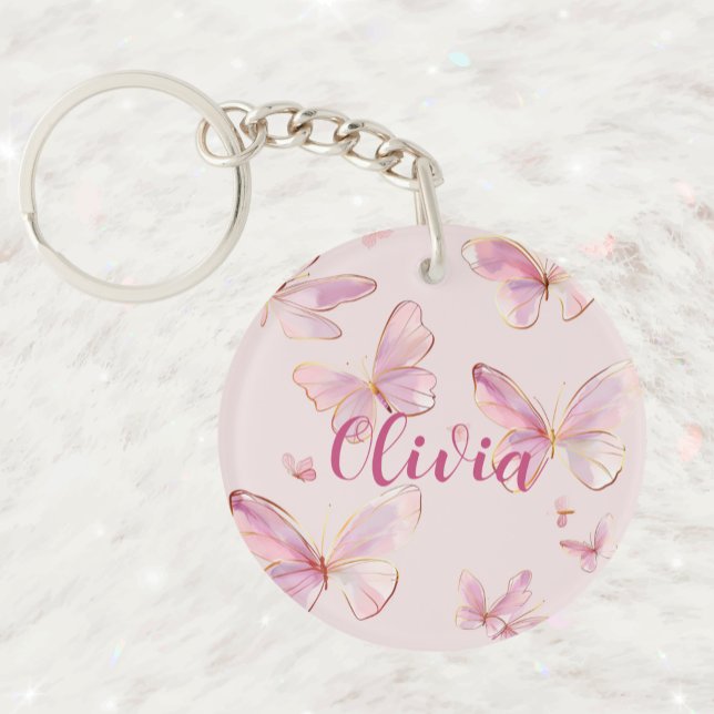 Cute Personalized Pink Butterfly Keyring (Creator Uploaded)